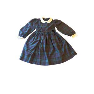 Vintage 80s Laura Ashley Girls Plaid Dress Size 5/6 Cotton Wool Blend
